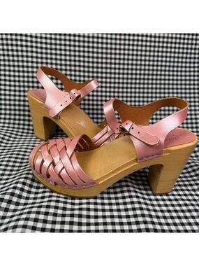 Ultimo Swedish Braided Clogs Womens EU 37 Pink Metallic Leather Heeled Sandals
